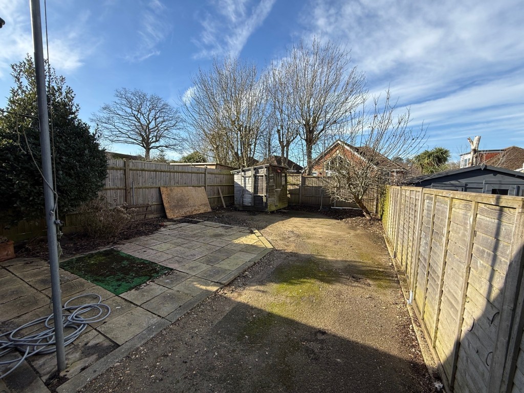 Lot: 120 - HOUSE FOR IMPROVEMENT - rear garden with shed
